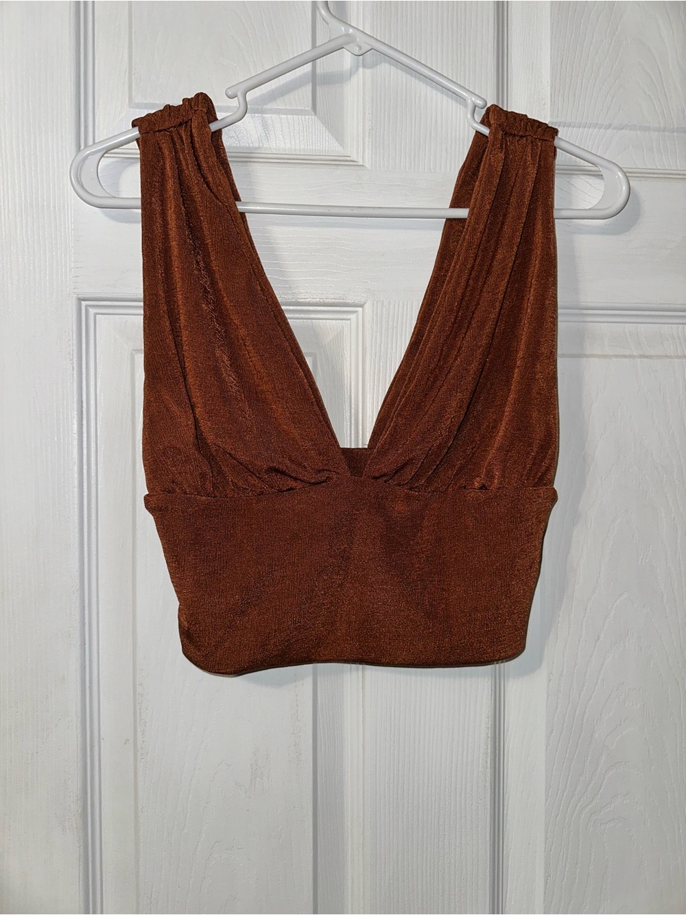 Plunging Cropped Tank Top in Rust Brown
